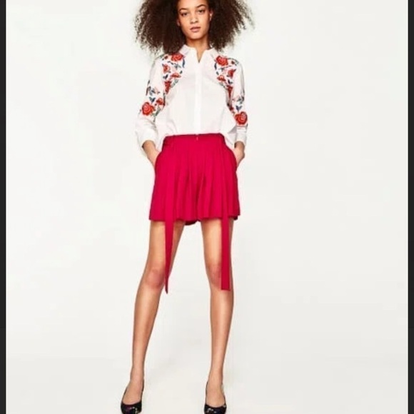 Zara Pants - Zara Pleated Shorts with Front Tie. Hot Pink  Medium.